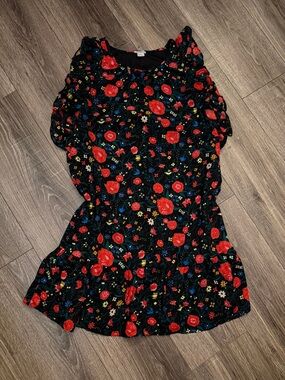 J. Crew Black Dress with Red Floral Print